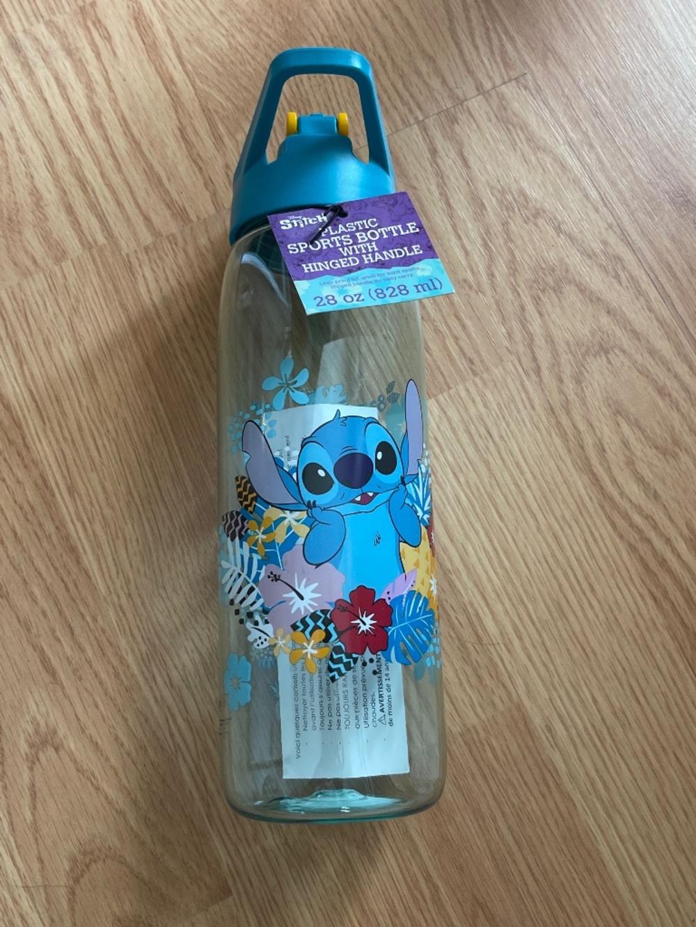 Stitch Plastic 28 oz Sports Bottle with Hinged Handle and Screw Lid